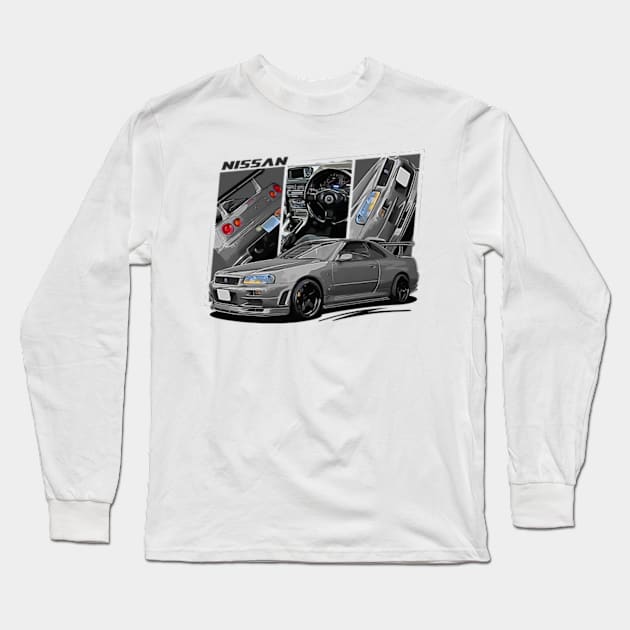 Nissan Skyline r34 GTR Nardo, JDM Car Long Sleeve T-Shirt by T-JD